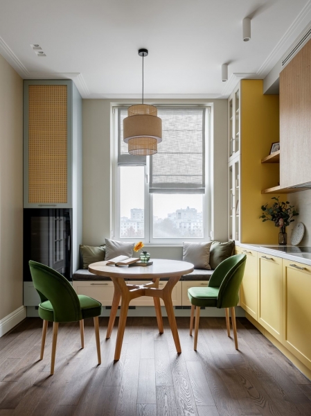 Жёлтая кухня, ручная роспись, атмосфера 60-х: интерьер, который хочется рассматривать